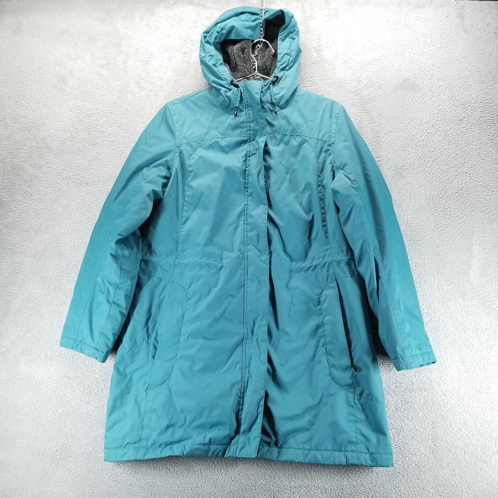 LL Bean‎ Coat Womens L Blue Insulated Fleece Lined Hooded Parka Mid Winter
